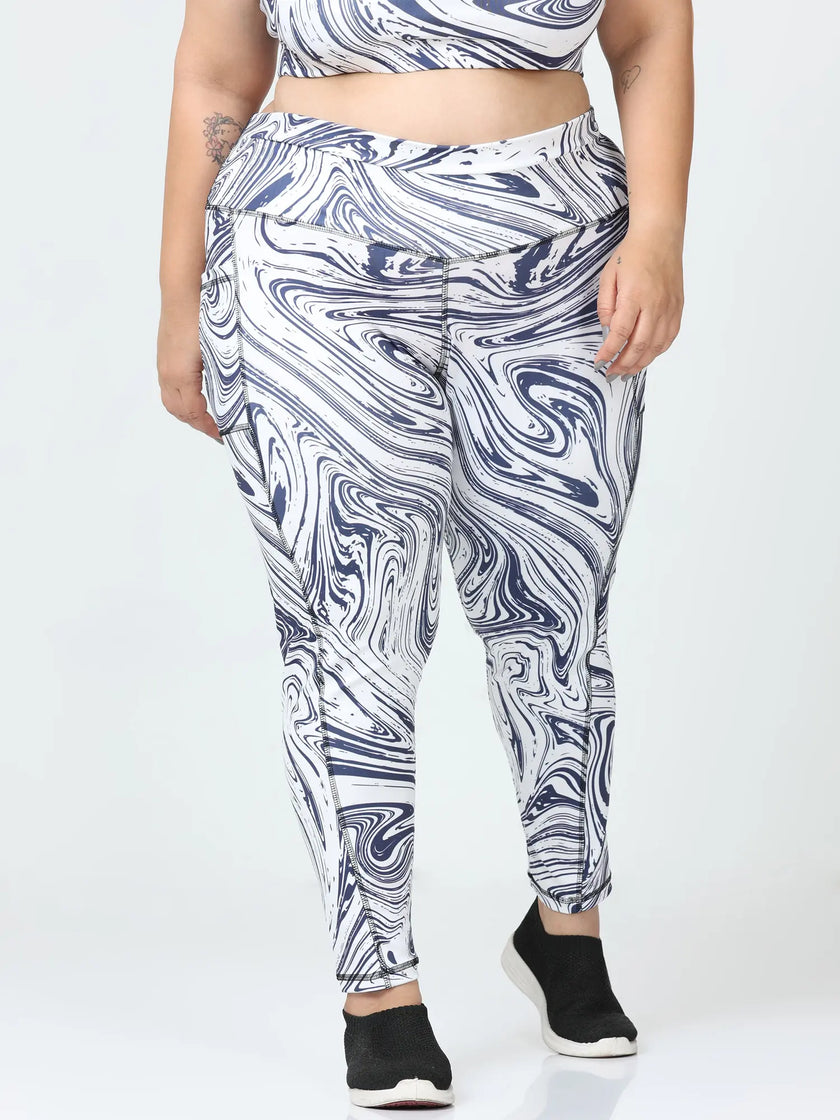 Plus Size Leggings With Pockets XL-6XL, Abstract Floral Leggings