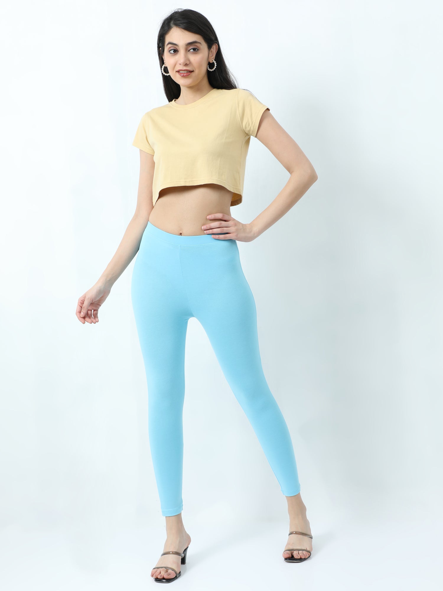 Basic Single-colour Full-length Leggings Sky Blue - Terranova Malta